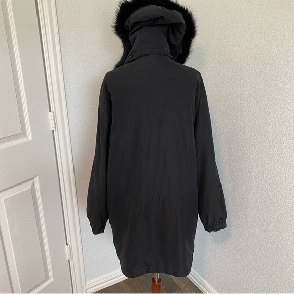 London Fog Black Parka Jacket Coat Fur Trim Removable Hood Zip Snap  M - Picture 7 of 16